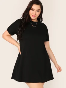 SHEIN Essnce Plus Short Sleeve Swing Dress - Black - View 1