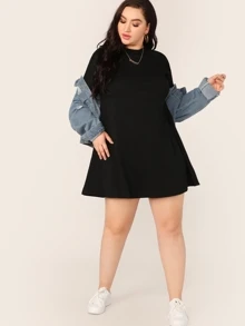 SHEIN Essnce Plus Short Sleeve Swing Dress - Black - View 5