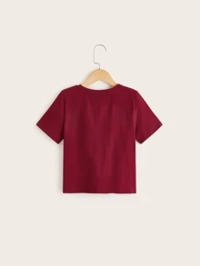 SHEIN Girls Cartoon Graphic Short Sleeve Tee - Maroon - View 2