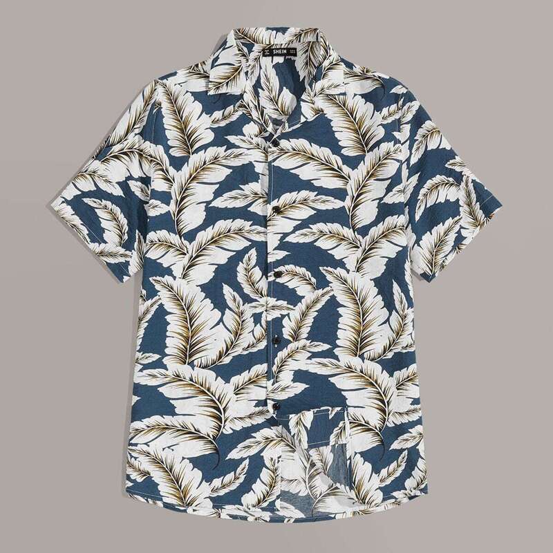 

Guys Revere Collar Palm Leaf Print Shirt, Multicolor
