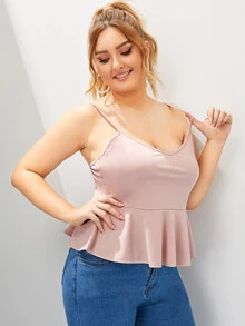 Plus Ruffle Hem Cami Top - Pink - View 2