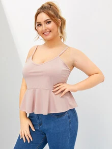 Plus Ruffle Hem Cami Top - Pink - View 4