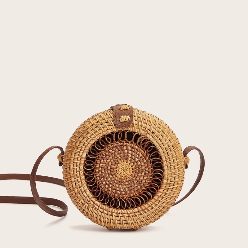 

Round Shaped Woven Crossbody Bag, Brown