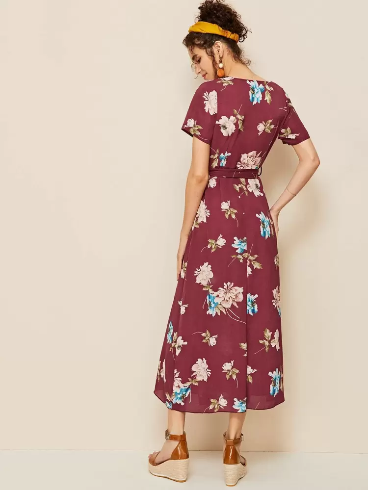 Bourgogne Omgiven Blommig Boho Klänningar | SHEIN SE Bourgogne Omgiven Blommig Boho Klänningar | SHEIN SE