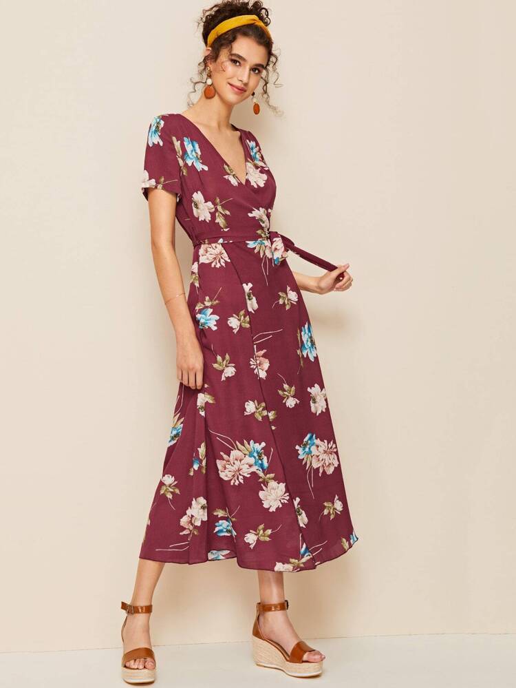 Bourgogne Omgiven Blommig Boho Klänningar | SHEIN SE Bourgogne Omgiven Blommig Boho Klänningar | SHEIN SE