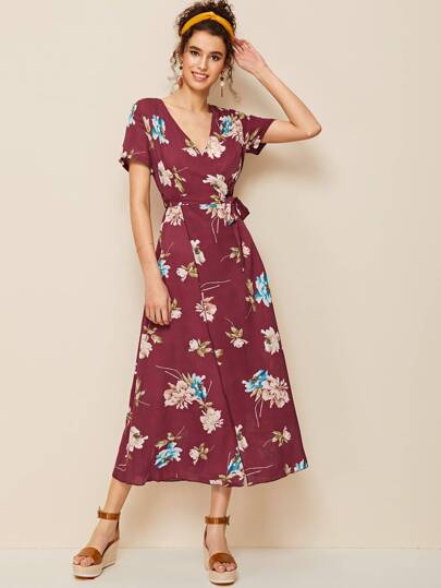 Bourgogne Omgiven Blommig Boho Klänningar | SHEIN SE Bourgogne Omgiven Blommig Boho Klänningar | SHEIN SE