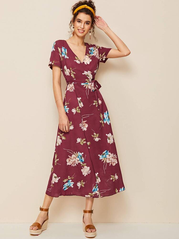 Bourgogne Omgiven Blommig Boho Klänningar | SHEIN SE Bourgogne Omgiven Blommig Boho Klänningar | SHEIN SE