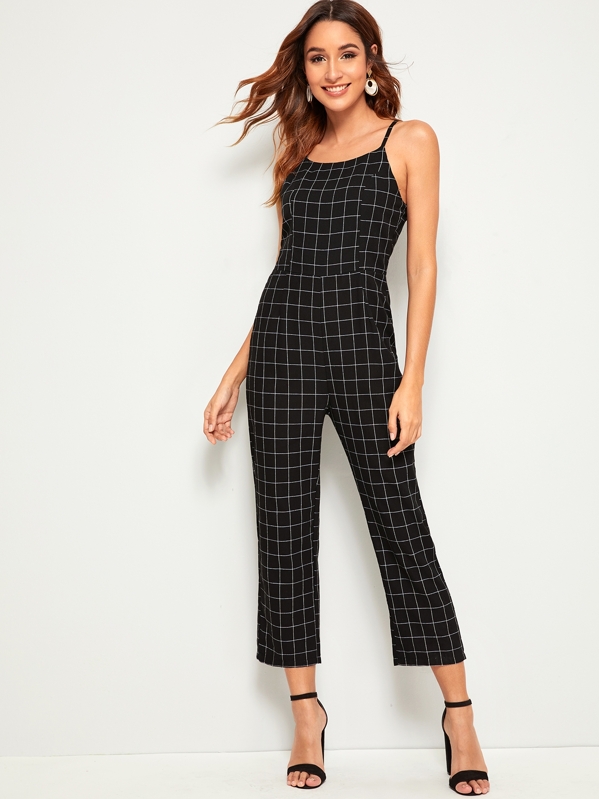 grid print jumpsuit