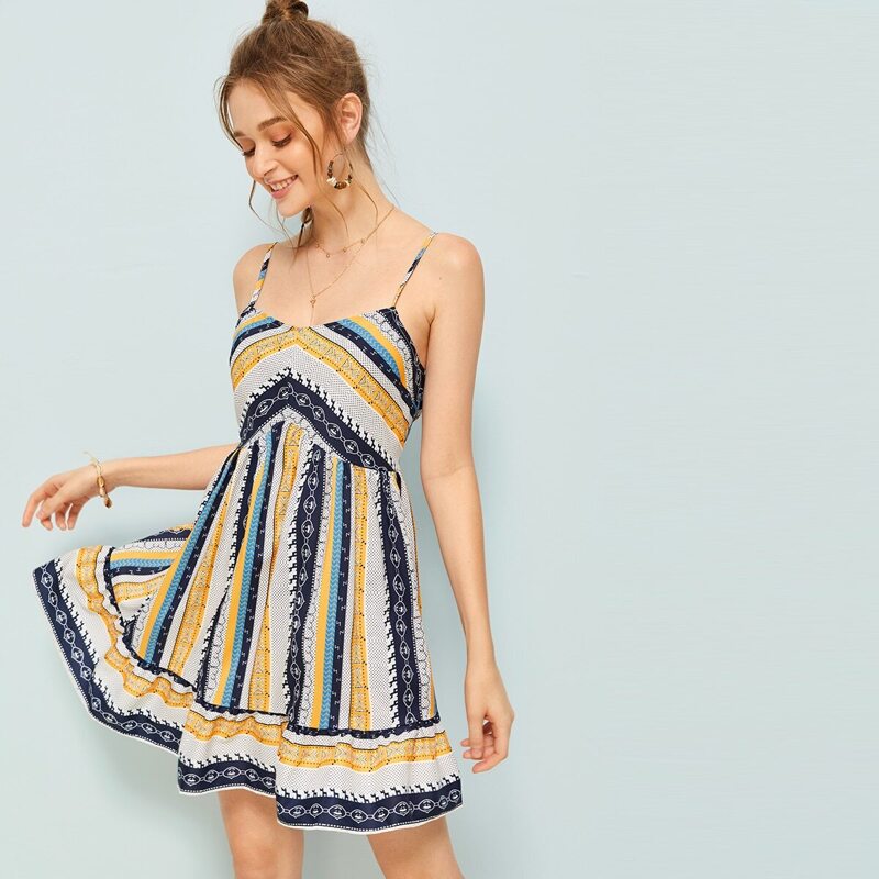 

Tribal Print Ruffle Hem Slip Dress, Multicolor
