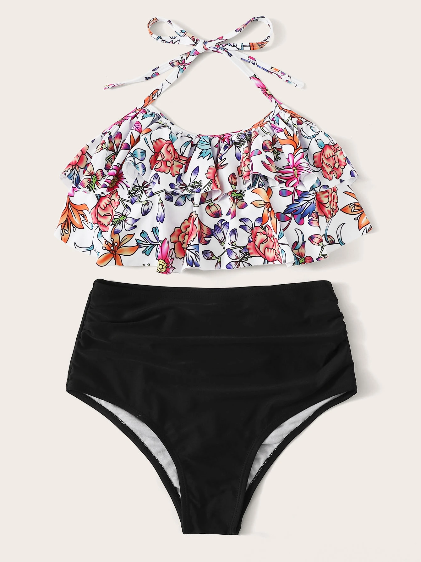 layered ruffle bikini top