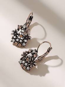 Pendientes con flor con diseño de diamante de imitación 1 par - Multicolor - Ver 2