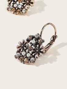 Pendientes con flor con diseño de diamante de imitación 1 par - Multicolor - Ver 3