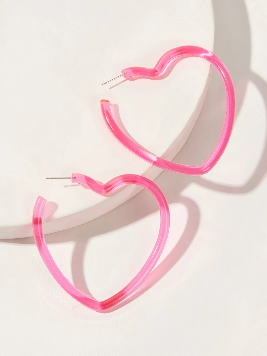 Hoa tai hình trái tim hoop 1 cặp - Hồng - Xem 1