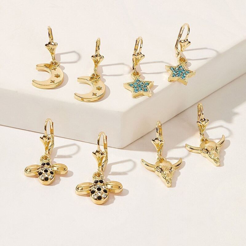 

Animal & Geometry Charm Drop Earrings 4pairs, Multicolor