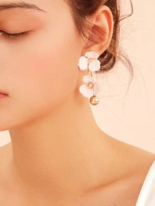 Flower Decor Bar Drop Earrings 1pair - White - View 1