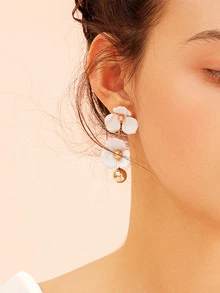 Flower Decor Bar Drop Earrings 1pair - White - View 6