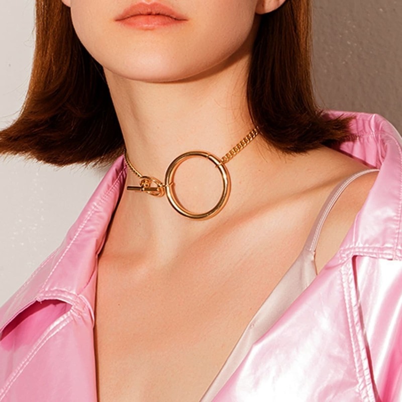 

Bar & Ring Pendant Chain Necklace 1pc, Gold