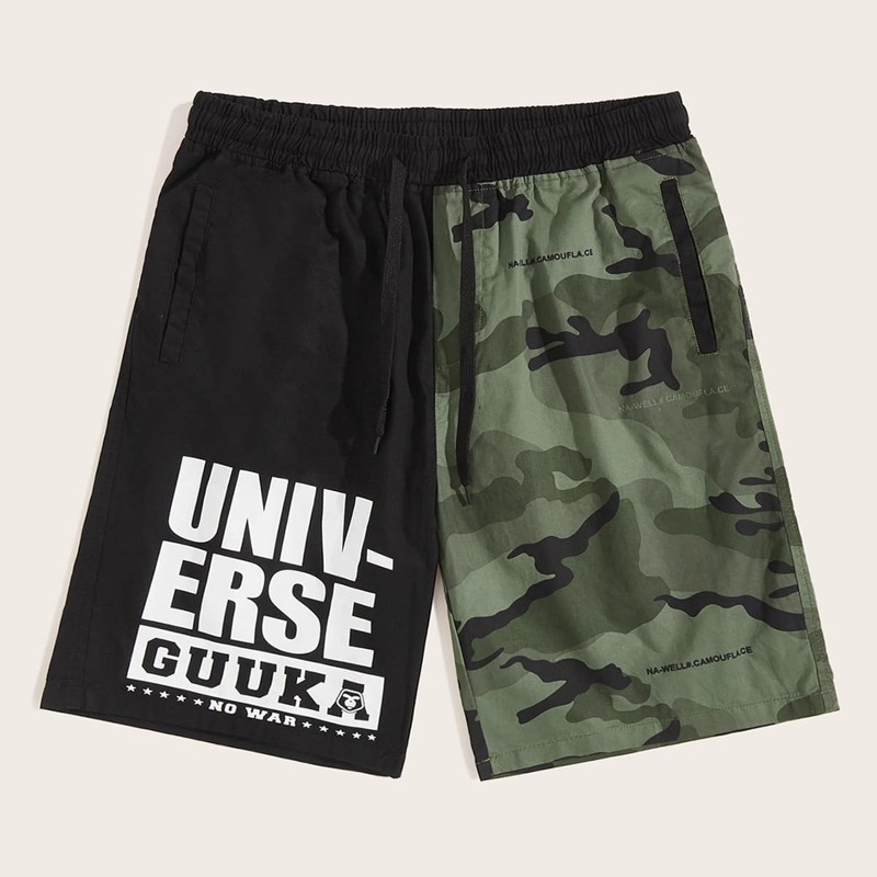 

Guys Letter Print Contrast Camo Shorts, Multicolor