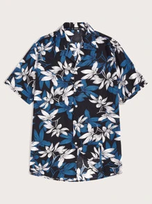 Camisa hawaiana de hombres de cuello notch con estampado Camisa de hombres con estampado floral de cuello notch | ROMWE