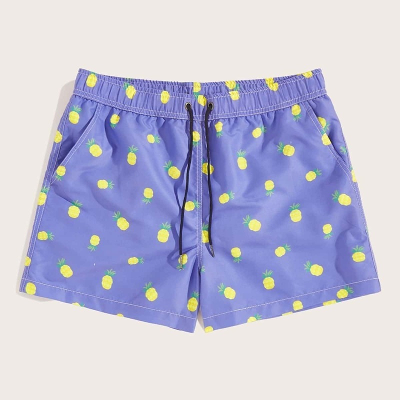

Guys Pineapple Print Drawstring Waist Shorts, Purple