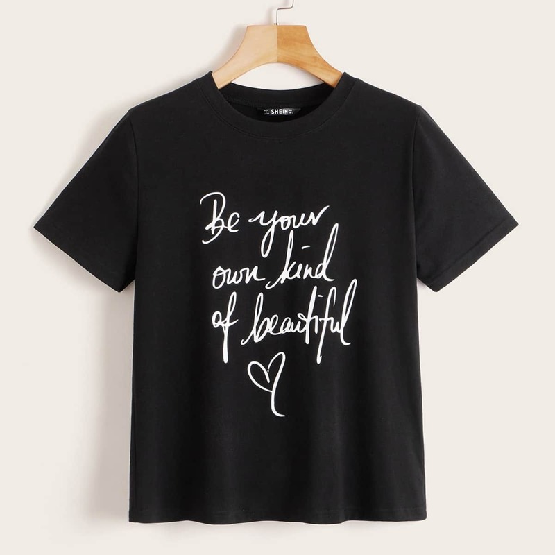 

Slogan Print Top, Black