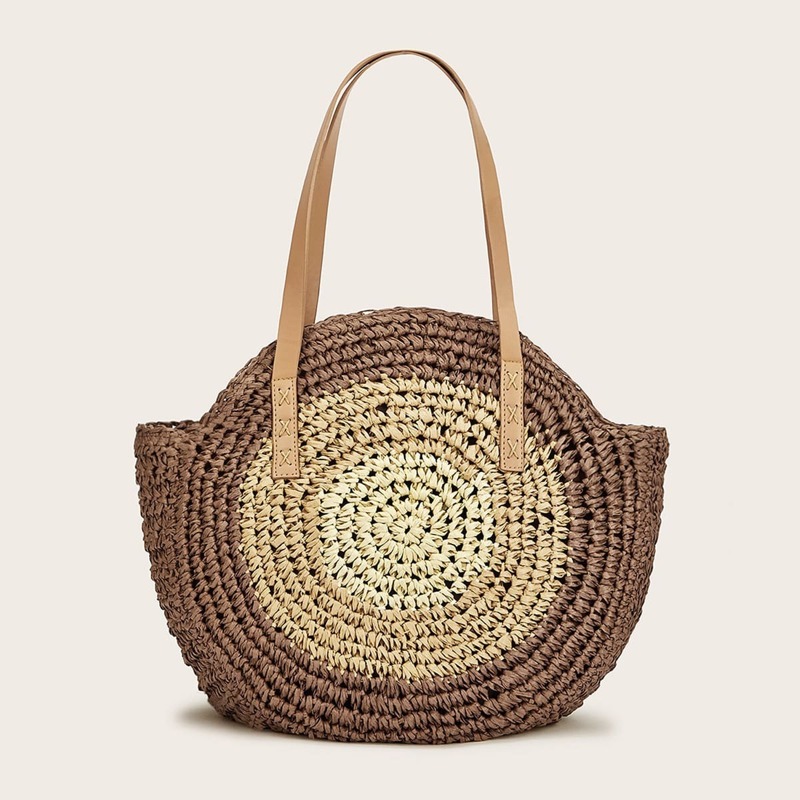 

Zip Detail Winged Woven Tote Bag, Multicolor