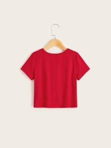 SHEIN Tween Girl Twist Hem Tee - Red - View 2