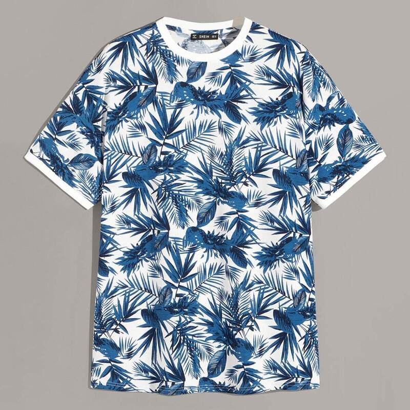 

Guys Tropical Print Ringer Tee, Blue