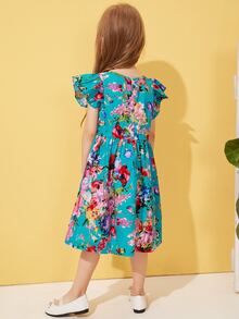Vestido de Niñas con estampado floral fruncido - Multicolor - Ver 2