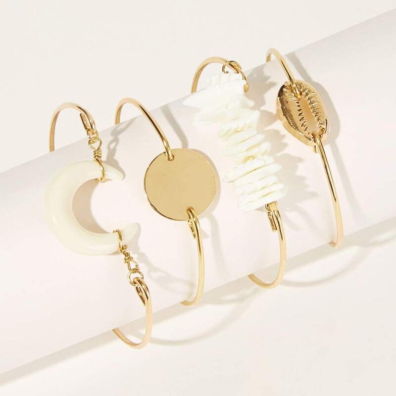 

Moon & Shell Shaped Bangle Bracelet 4pcs, Gold