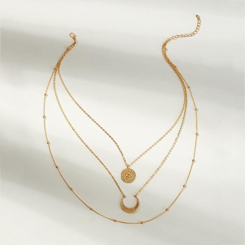 

Moon & Coin Multi Layered Pendant Necklace 1pc, Gold