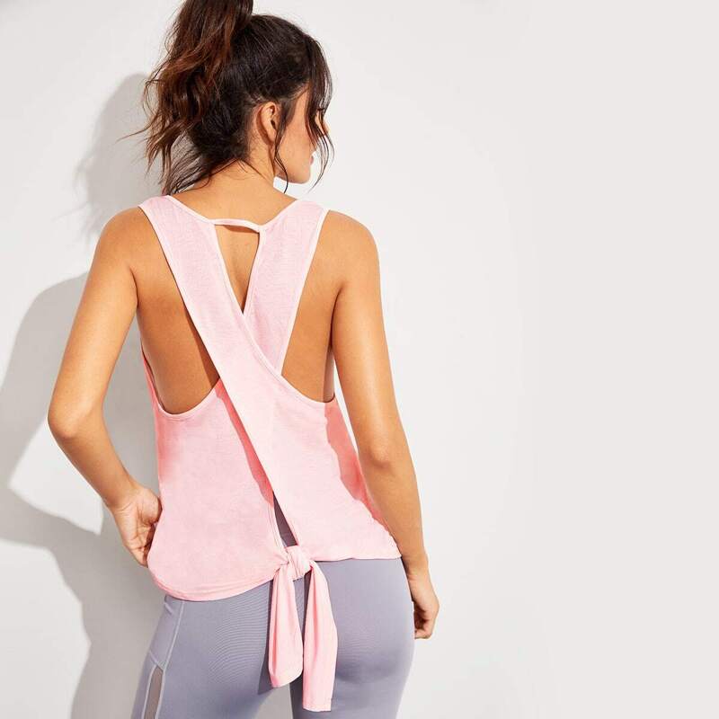 

Knot Back Solid Tank Top, Pink