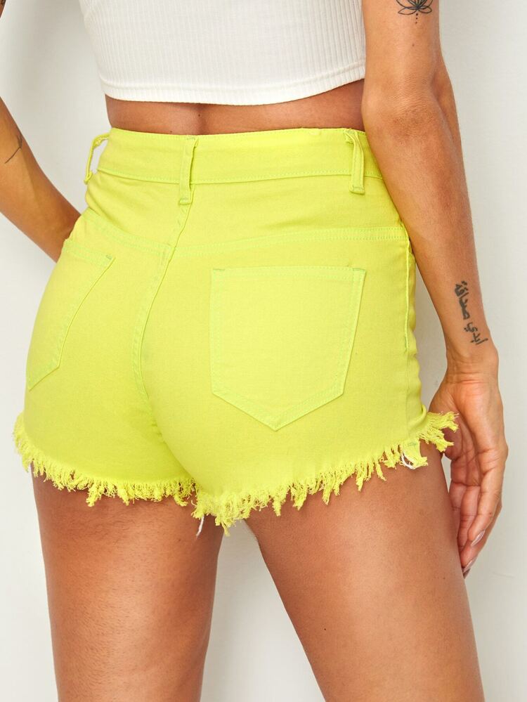 neon yellow denim shorts