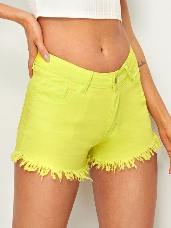 neon yellow denim shorts