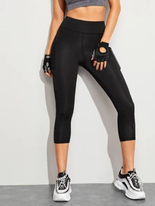 Yoga Trendy 拼接網紗緊身緊身褲 - 黑色 - 查看 4