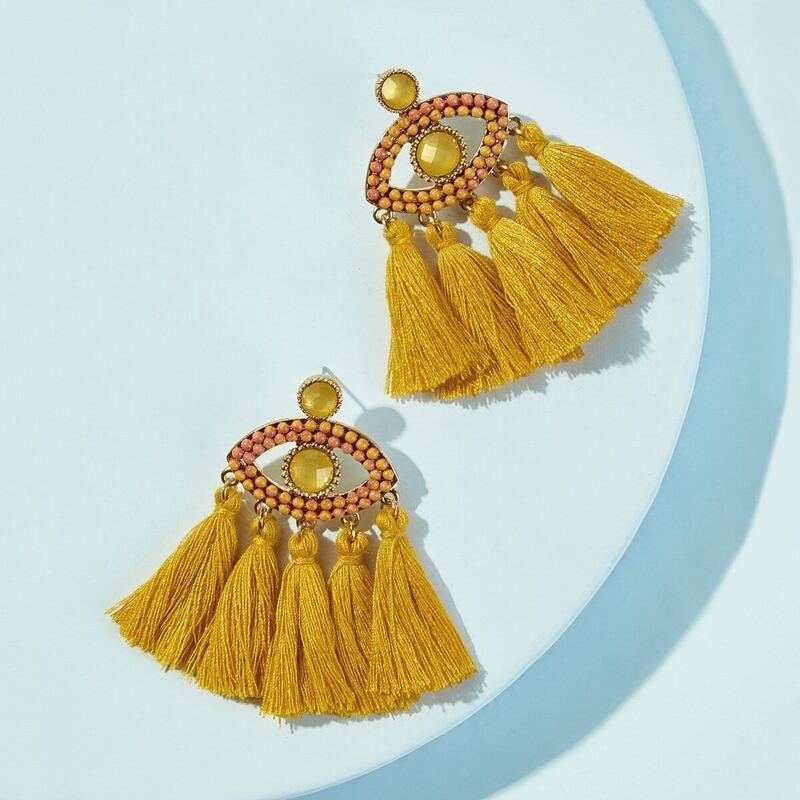 

Eye Decor Tassel Drop Earring 1pair, Yellow