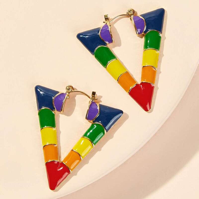 

Colorblock Open Triangle Earrings 1pair, Multicolor
