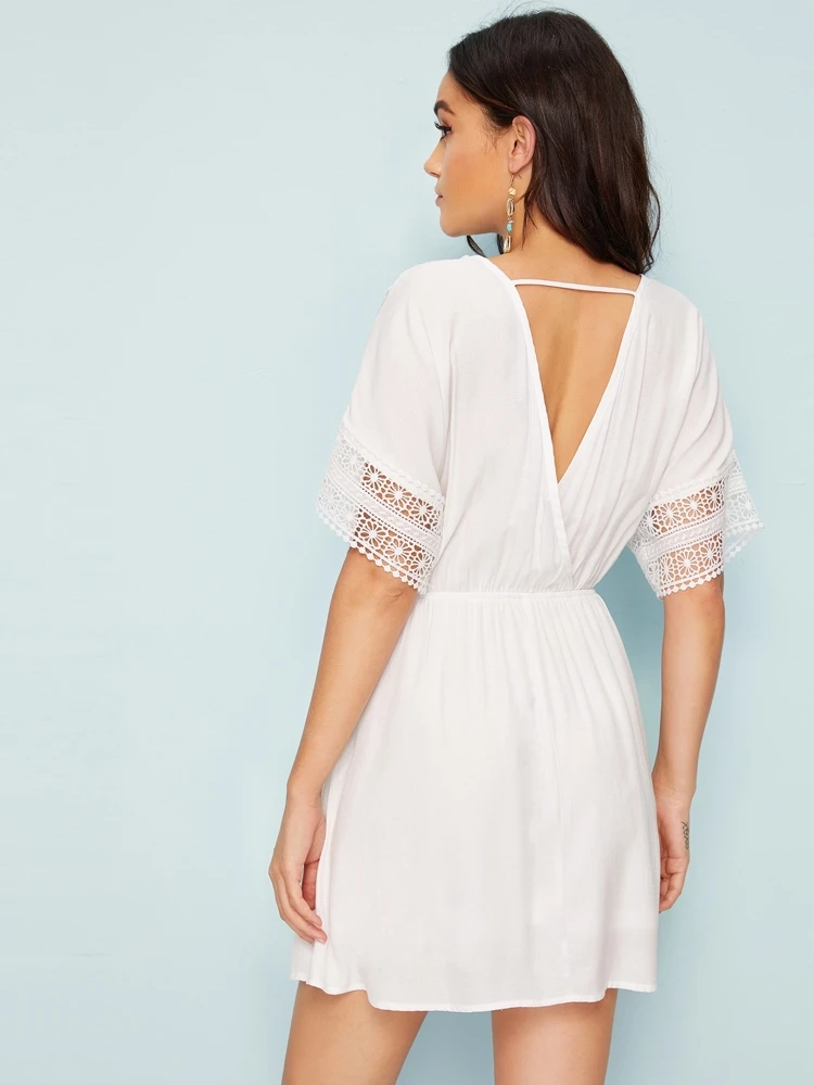 Vitt Kontrast Spets Slätt Boho Klänningar | SHEIN SE Vitt Kontrast Spets Slätt Boho Klänningar | SHEIN SE