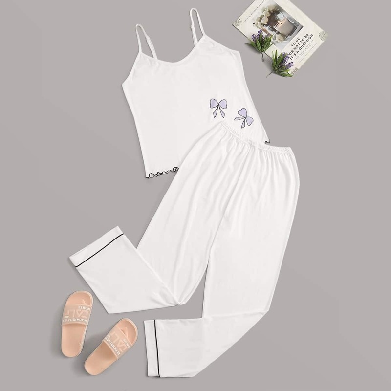 

Bow Print Cami Pajama Set, White