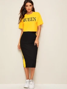 SHEIN LUNE Bộ thời trang Khối Màu Lá thư Nhiều màu Thể thao - Nhiều màu - Xem 3