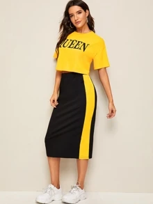 SHEIN LUNE Bộ thời trang Khối Màu Lá thư Nhiều màu Thể thao - Nhiều màu - Xem 4