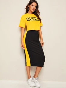 SHEIN LUNE Bộ thời trang Khối Màu Lá thư Nhiều màu Thể thao - Nhiều màu - Xem 1