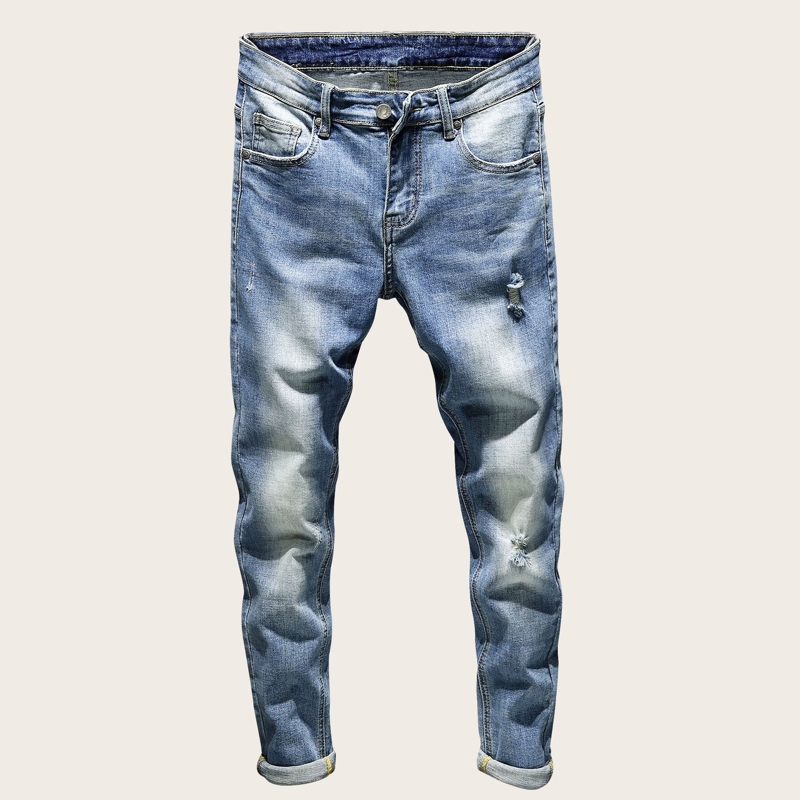 

Guys Ripped Roll Up Hem Skinny Jeans, Blue