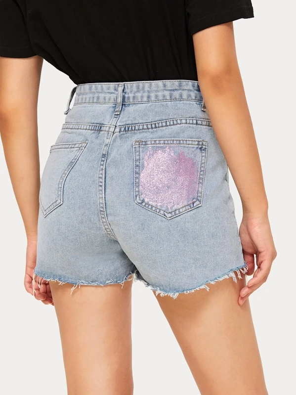 metallic denim shorts