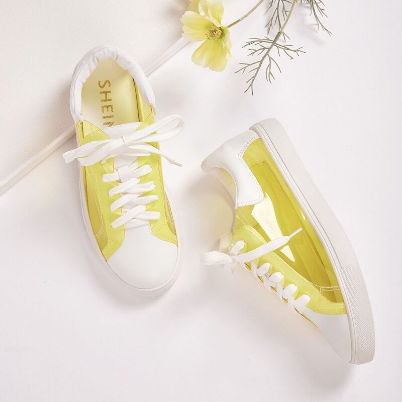 

Lace-up Front Clear Low Top Sneakers, Yellow