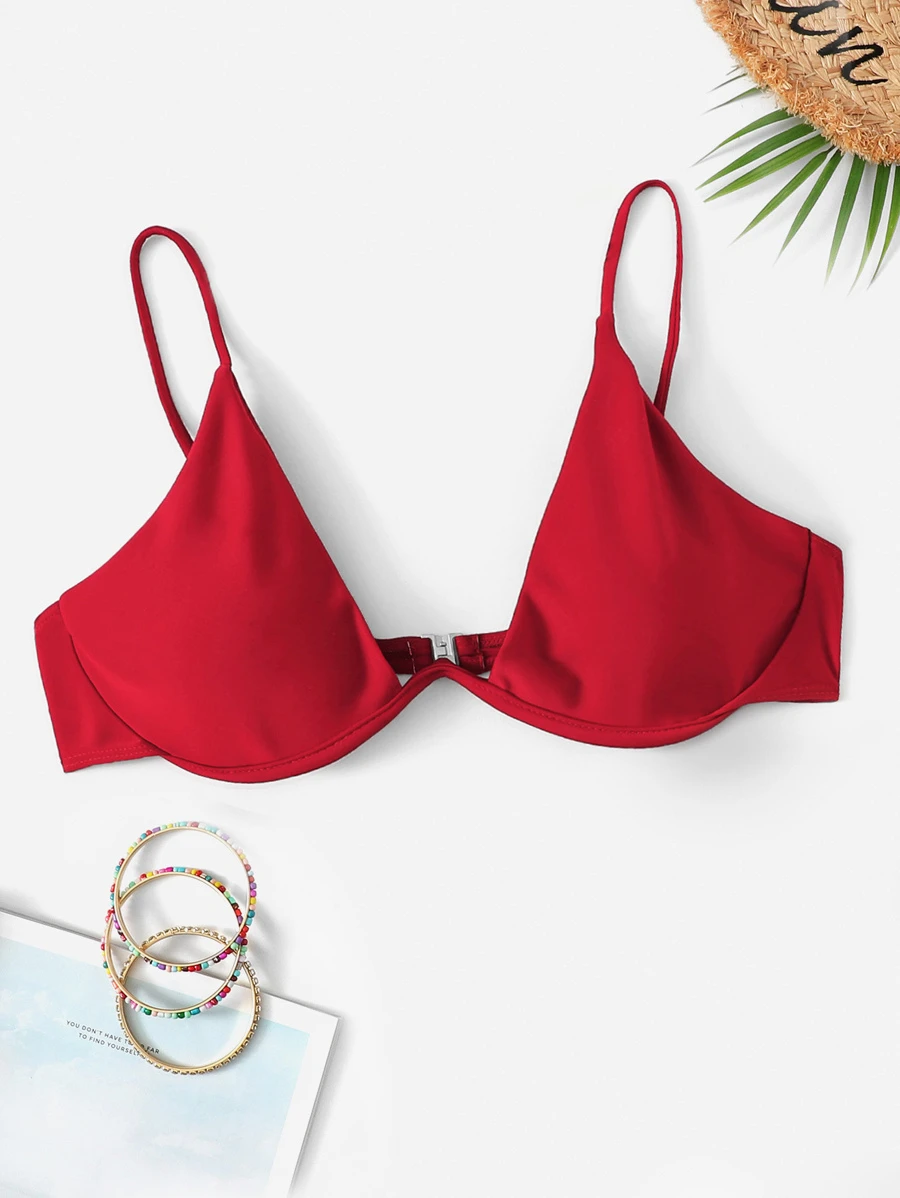 鋼圈細帶帶比基尼泳裝上衣 - 紅色 - 查看 1