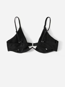 Top de bikini con tirantes finos y aros, para verano y vacaciones en la playa - Negro - Ver 2