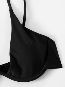 Top de bikini con tirantes finos y aros, para verano y vacaciones en la playa - Negro - Ver 3
