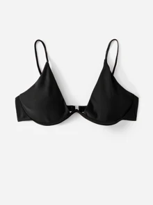 Top de bikini con tirantes finos y aros, para verano y vacaciones en la playa - Negro - Ver 4