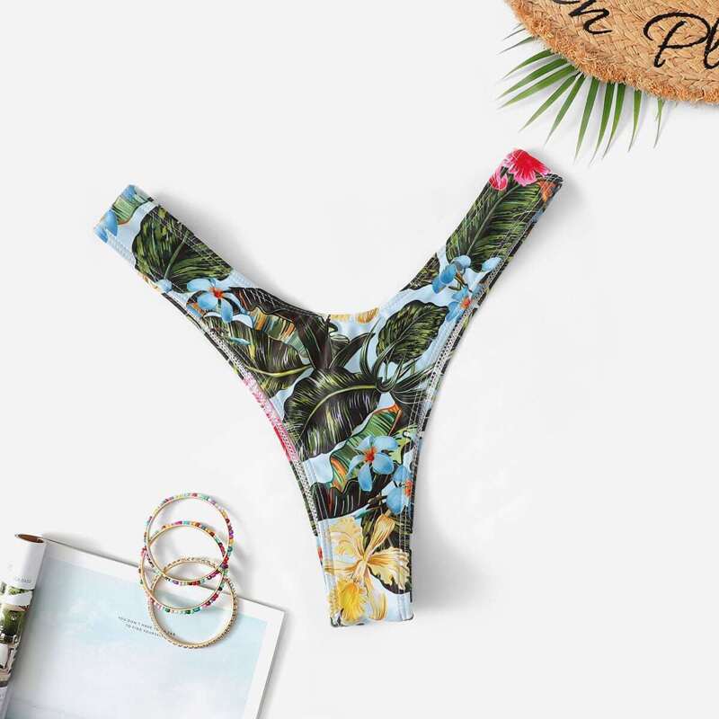 

Tropical Print High Leg Swimming Panty, Multicolor